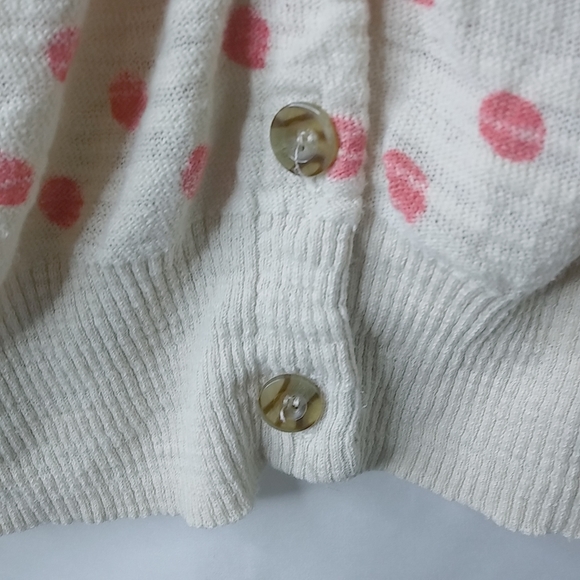 T/O Sweaters M Polka Dot Cotton Cardigan Sweater in Beige Pink - Picture 4 of 4